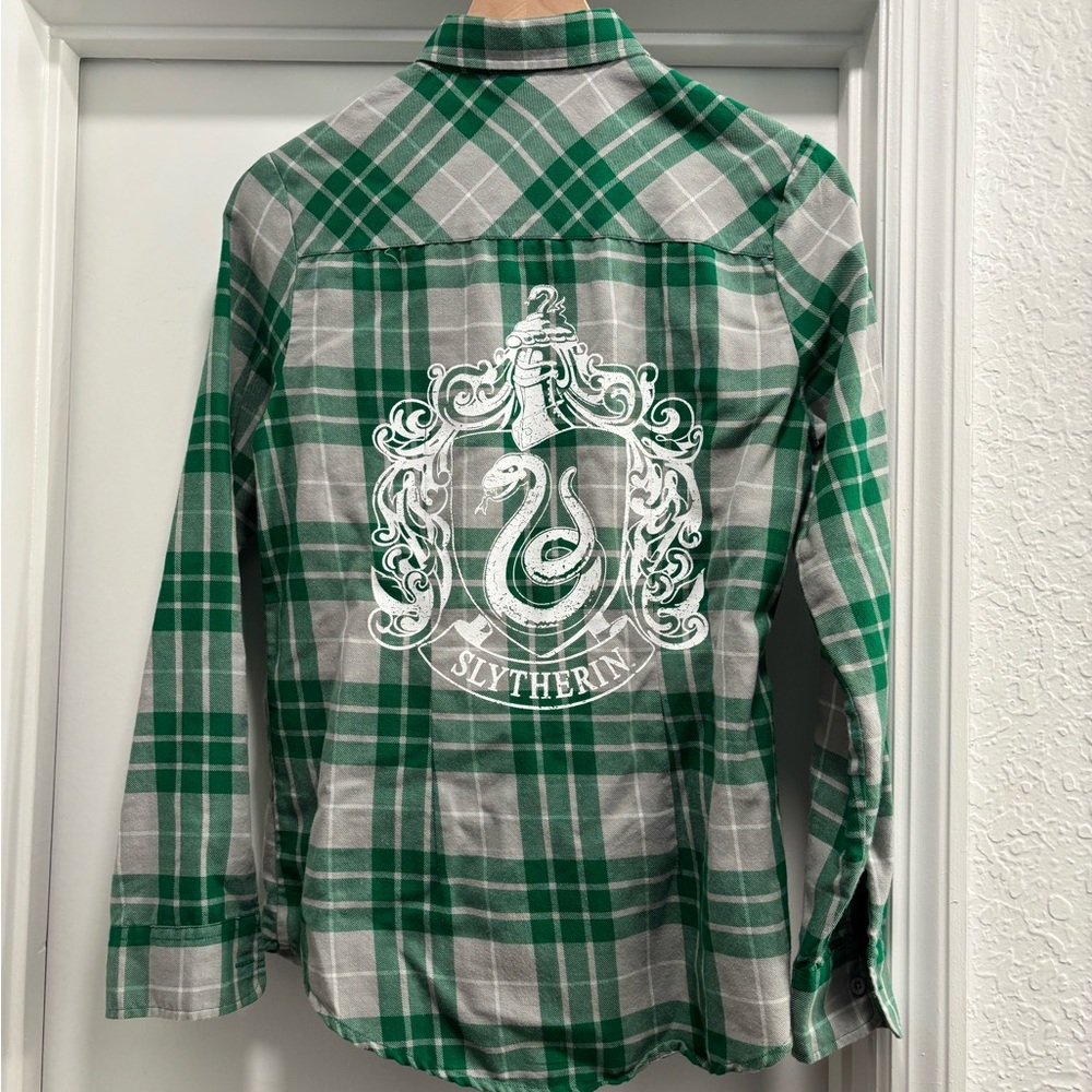 Harry Potter Slytherin Plaid Girls Woven Button-Up